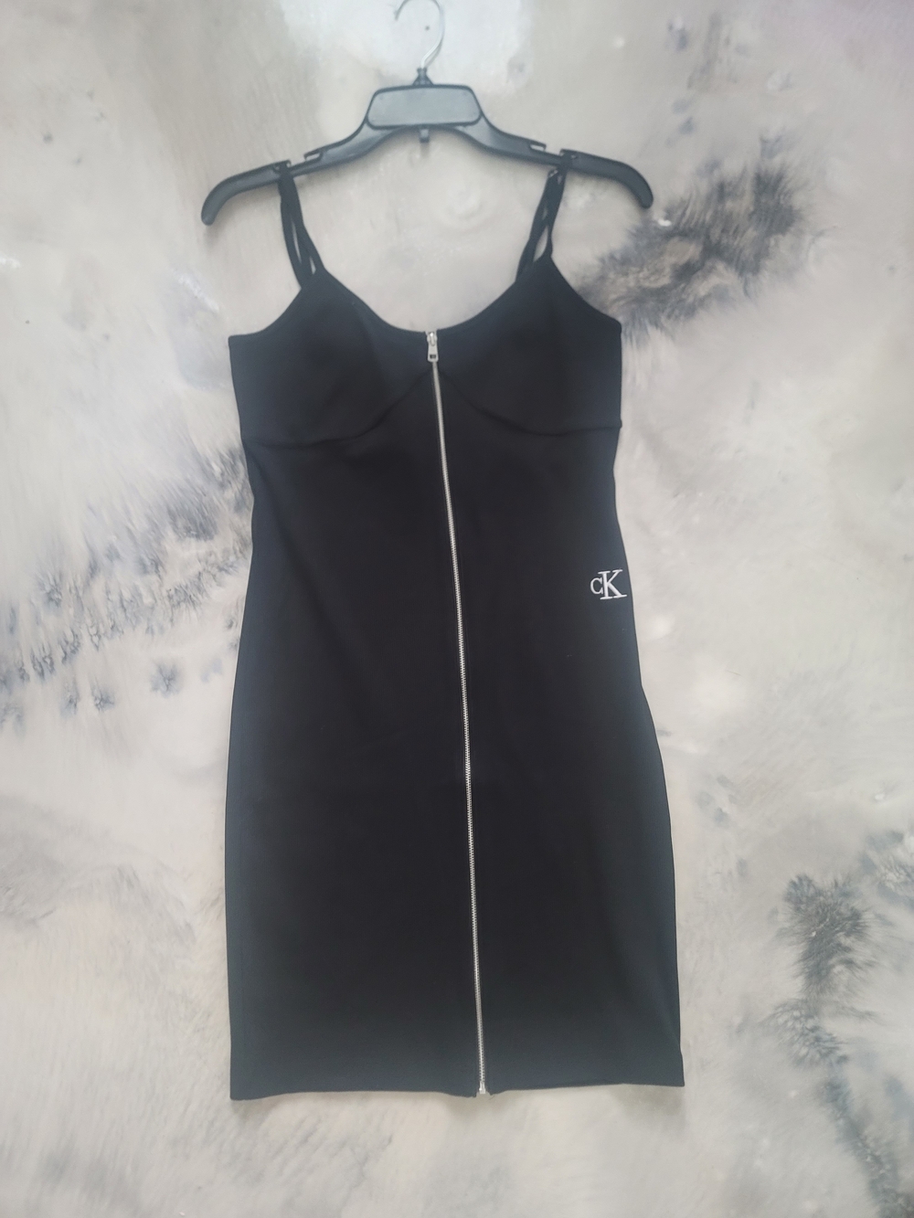 Calvin Klein Black Zip-Front Slip Dress